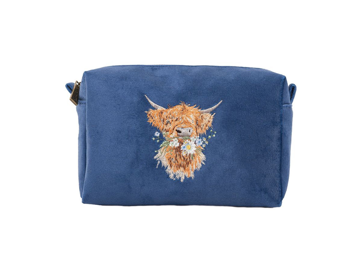 Daisy Coo Highland Cow Embroidered Make Up Bag