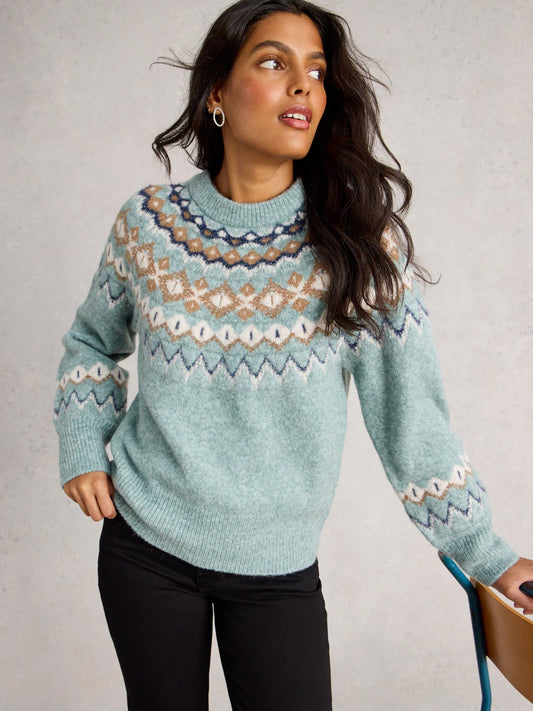 White Stuff Arctic Fairisle Jumper in Blue Multi