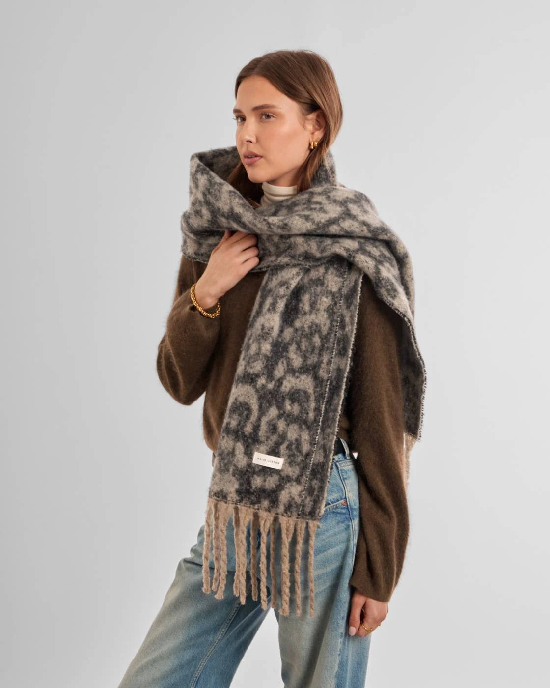 Katie Loxton Recycled Leopard Tassel Scarf