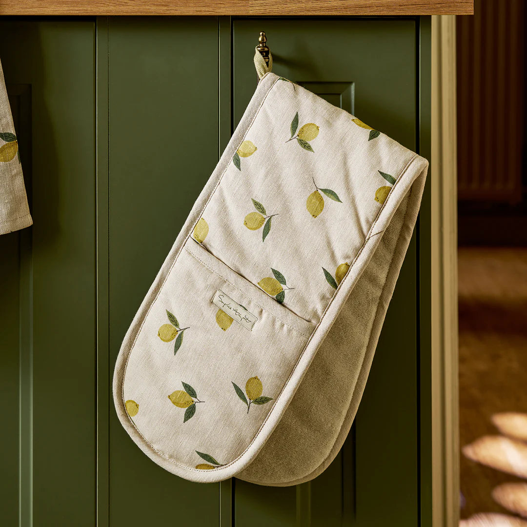 Sophie Allport Lemon Linen Double Oven Gloves