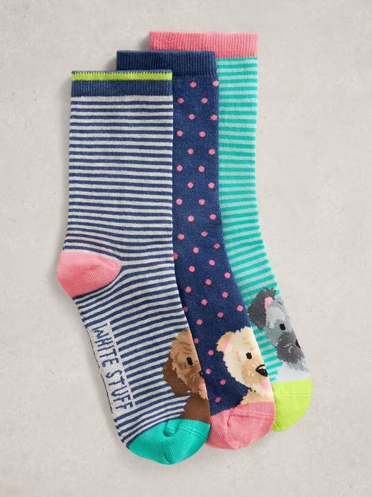 White Stuff 3 Pack Dog Pals Ankle Socks
