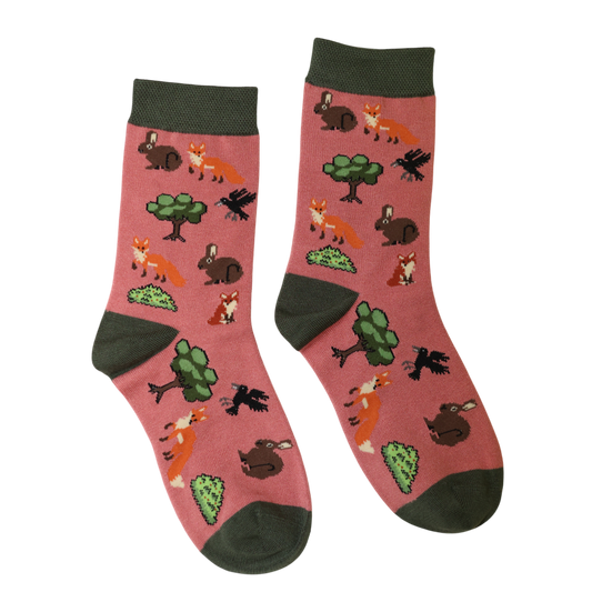 Jess & Lou Pink Wonderful Woodland Bamboo Socks