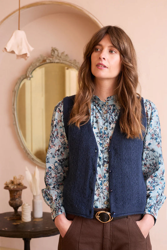 Lily & Me Marly Sleeveless Pointelle Knit Cardigan Navy