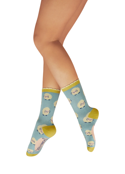 Marshmallow Sheep Socks - Ice Blue