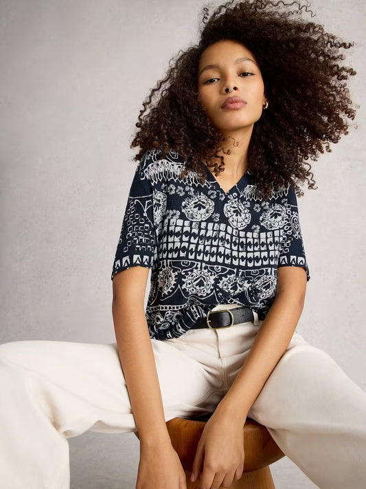 White Stuff Elisa Short Sleeve V Neck Top