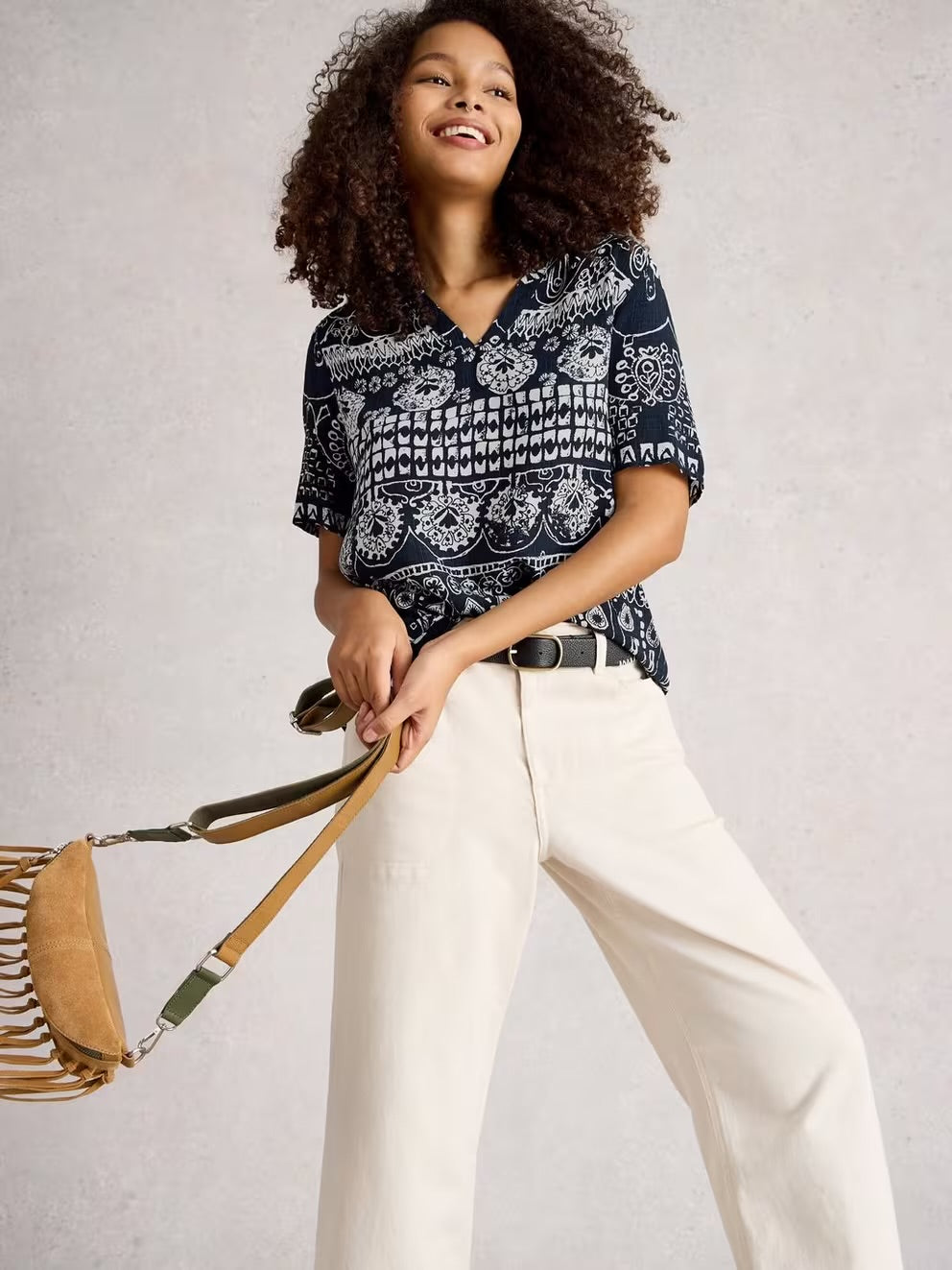 White Stuff Elisa Short Sleeve V Neck Top