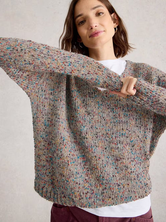 White Stuff Textured V neck Jumper