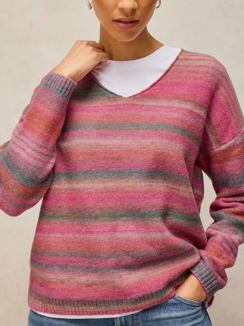 White Stuff Spacedye V Neck Jumper