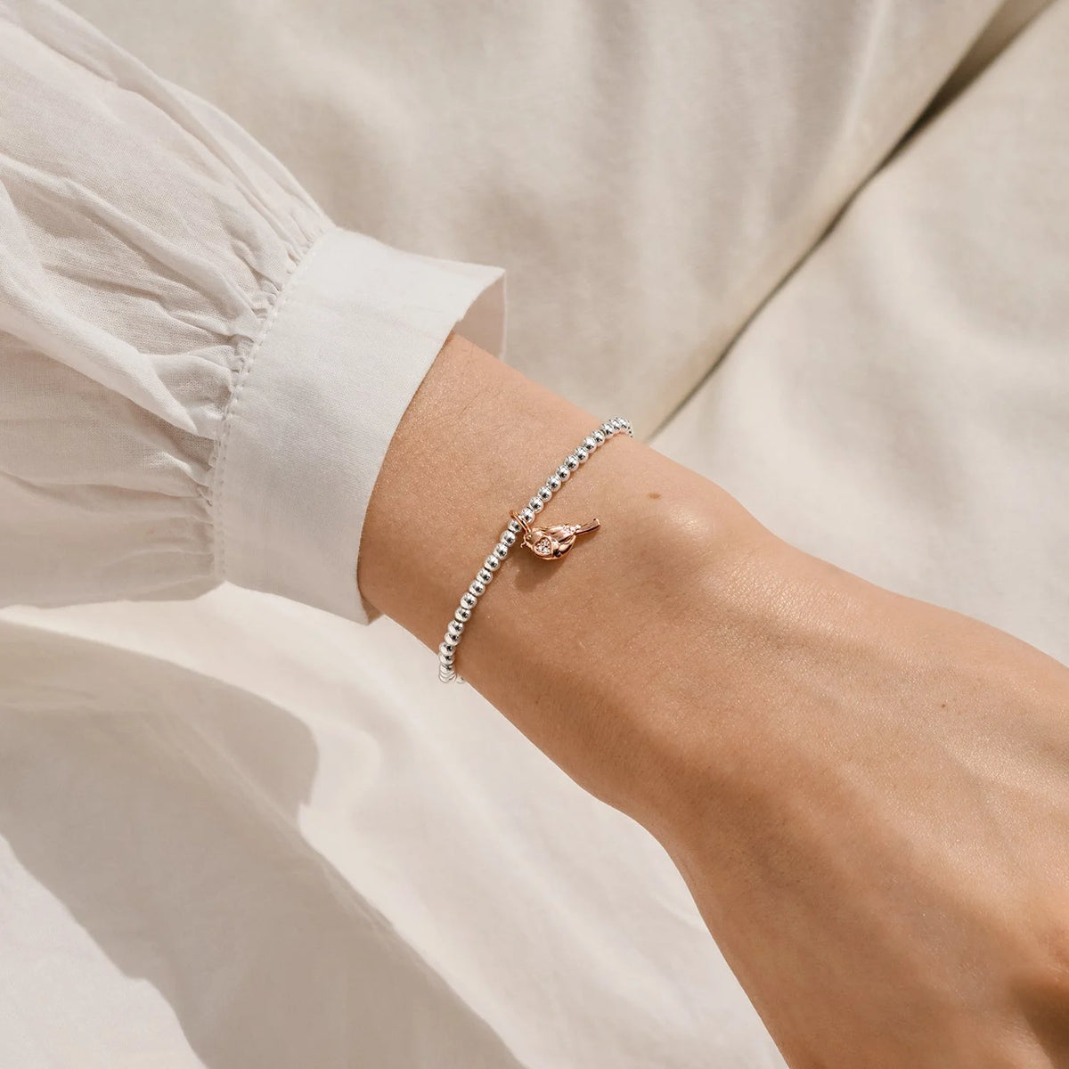 Joma Christmas A Little 'Christmas Robin' Bracelet In Silver and Rose Gold Plating