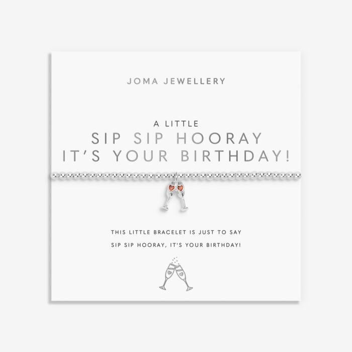 Joma Jewellery A little ‘Sip Sip Hooray It’s Your Birthday’ Silver Plated Bracelet