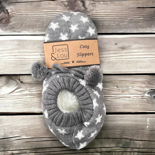 Jess & Lou Shining Stars Grey Super Cosy Slippers