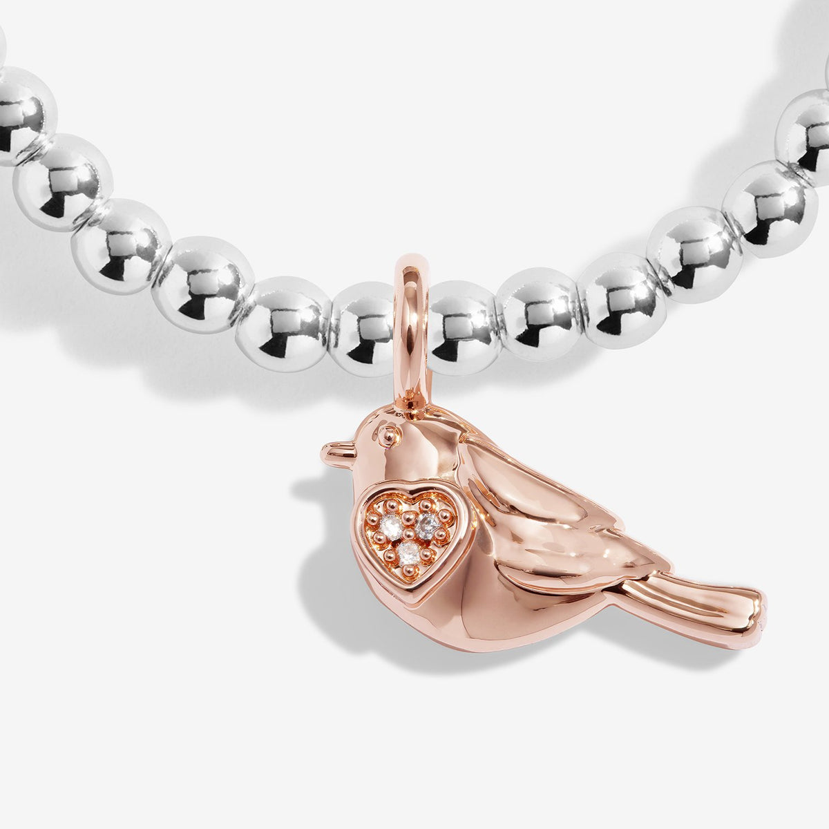 Joma Christmas A Little 'Christmas Robin' Bracelet In Silver and Rose Gold Plating