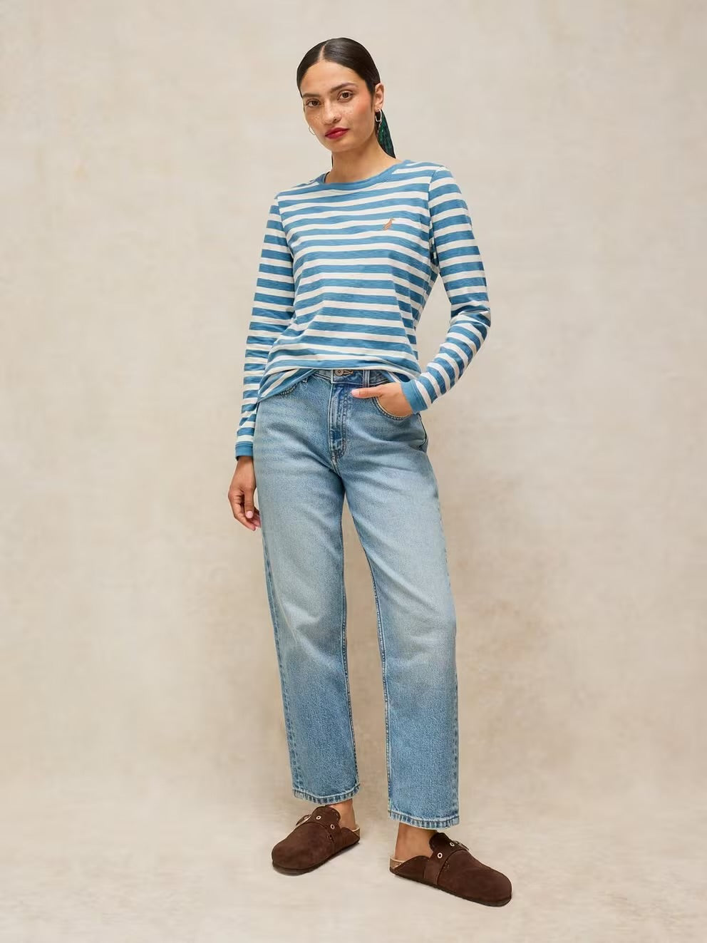 White Stuff Clara Stripe Embroidered Tee Ivory