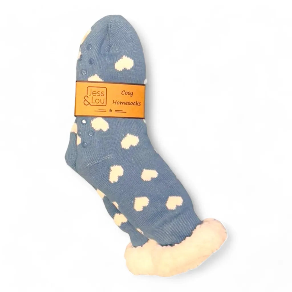 Jess & Lou Cornflower & White Heart Cosy Slipper Socks