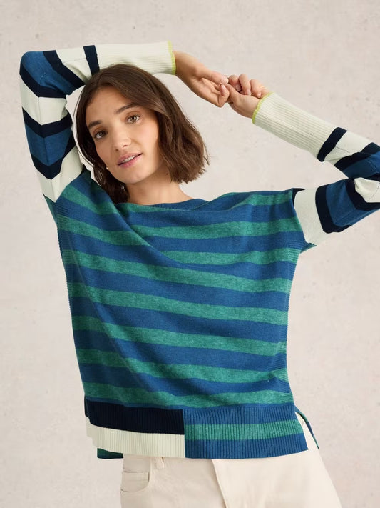 White Stuff Olive Stripe Crew Neck Jumper