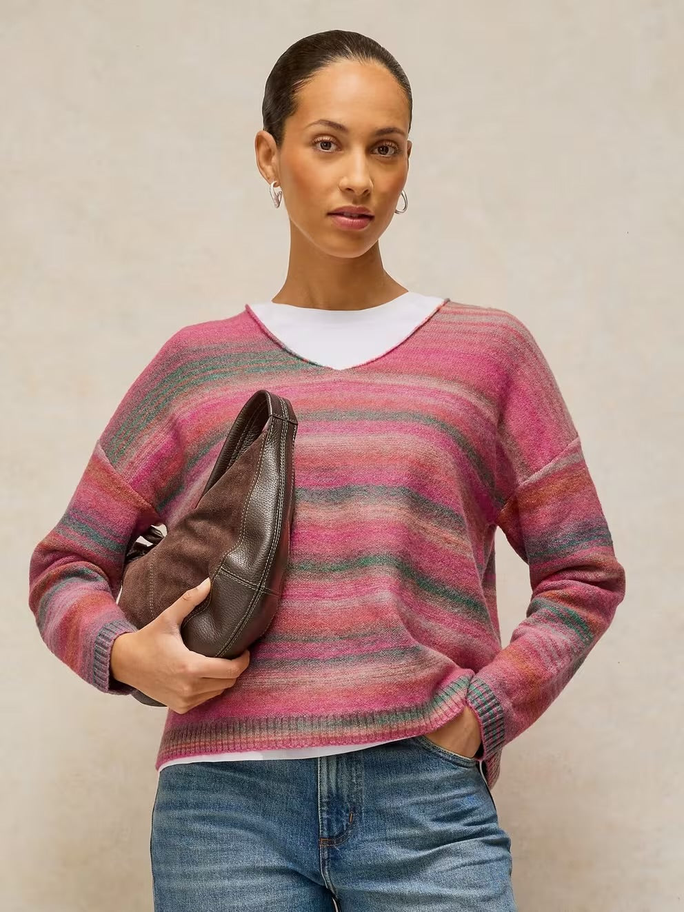 White Stuff Spacedye V Neck Jumper