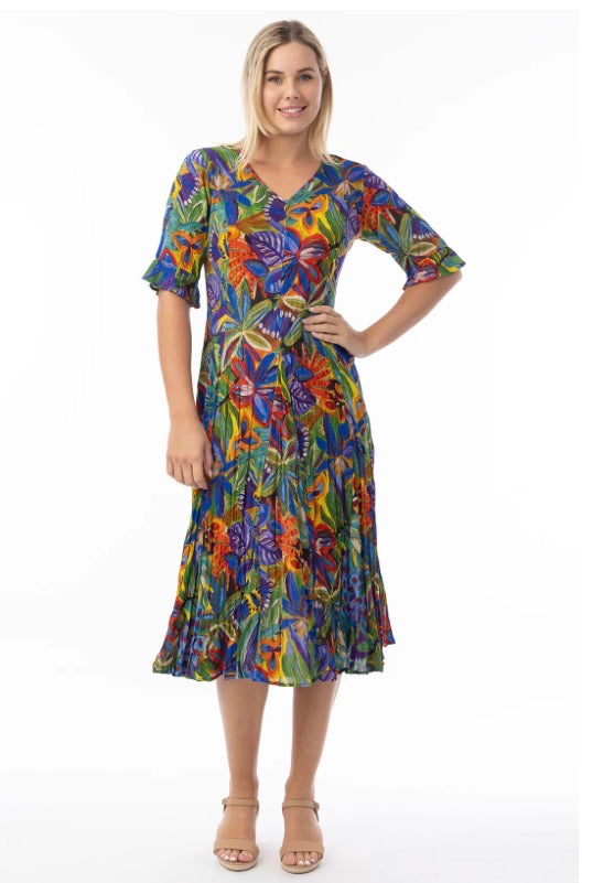 Orientique Zapallar Print Short Sleeve Dress