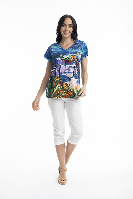Orientique Contemporary Cotton V Neck Santorini T Shirt