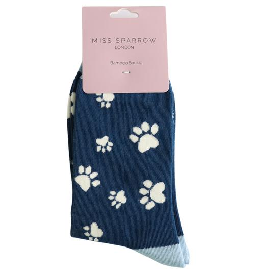 Miss Sparrow Paw Print Navy Socks