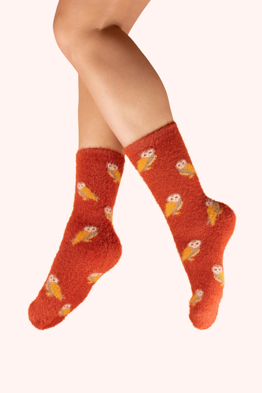 Powder Fuzzy Socks Owl