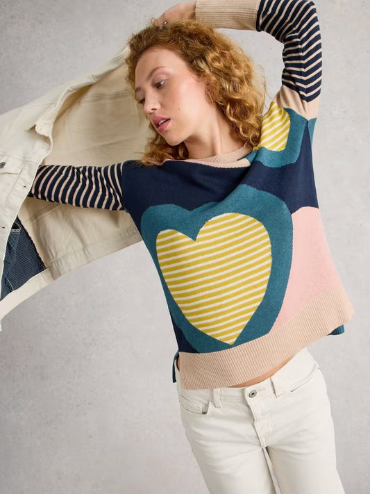 White Stuff Olive Heart Crew Neck Jumper