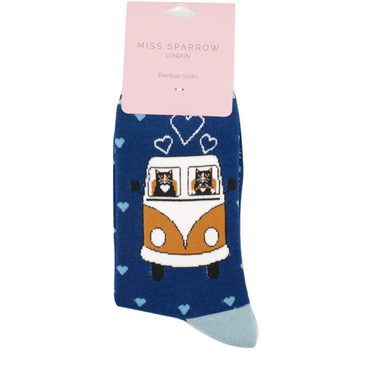 Miss Sparrow Road Trip Cats Socks